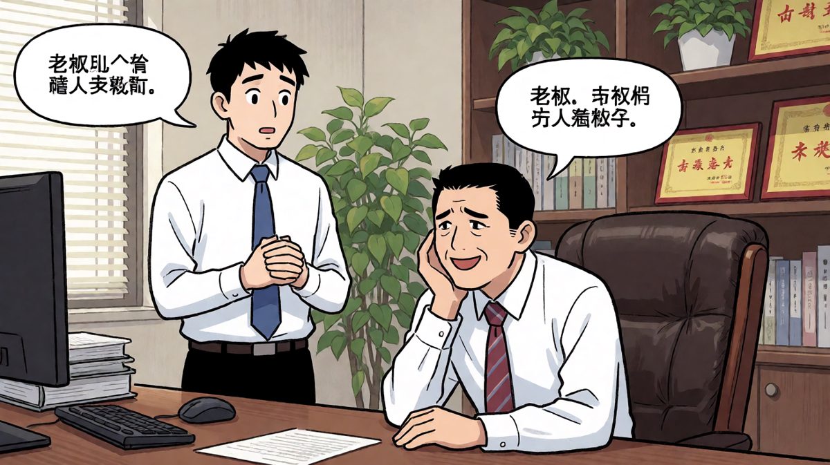 请假请求：员工说'我想请假，心情不好'，老板点头说'巧了，我心情也不好，你帮我开个会吧'