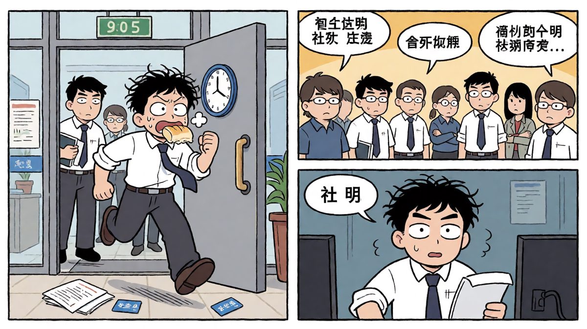 迟到了，还以最高速冲进公司……