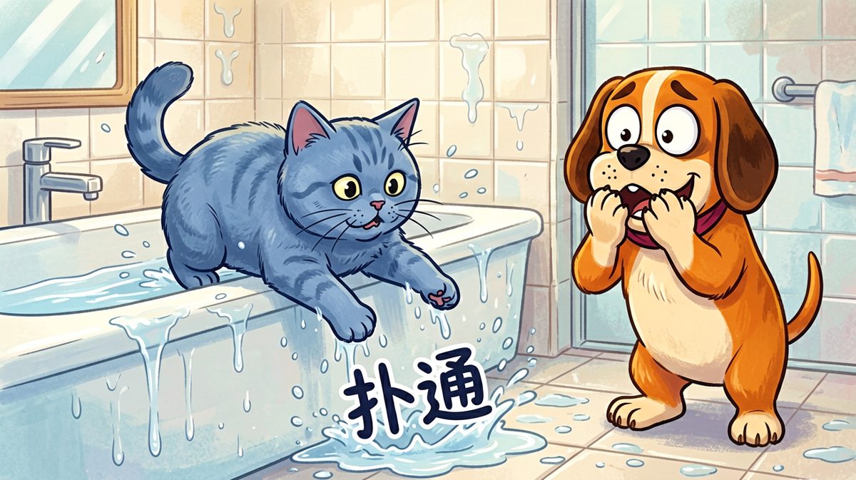 猫咪玩水变落汤猫，比格笑得前仰后合