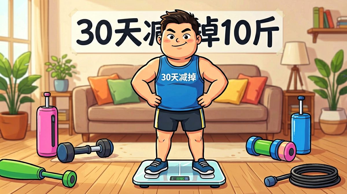 主角雄心勃勃站上体重秤，发誓要减掉10斤