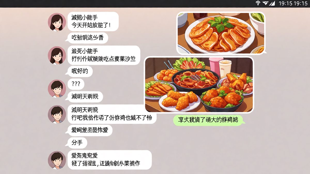 女生口口声声减肥却发了火锅炸鸡，男友同步沦陷最终求饶