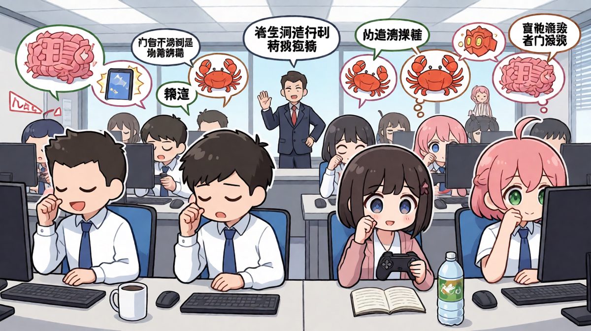 开会时我的眼睛在看你，脑子已经去环游世界了。