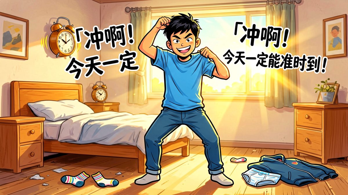 起床后的小明信心爆棚，觉得自己今天稳了。