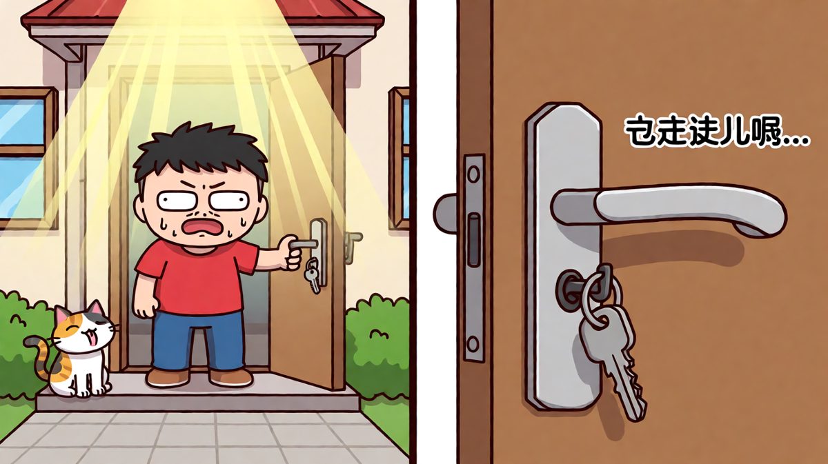 钥匙一直插在门上，令人哭笑不得
