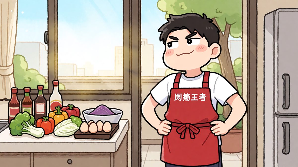 第1格：小明自信宣布今天要大显身手做一顿大餐