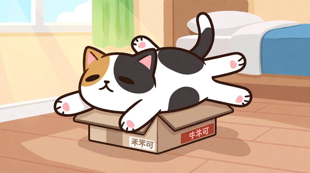 猫咪：只要我足够努力，盒子就是我的专属城堡。