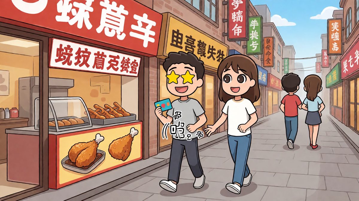 走到美食街，肚子开始抗议了。