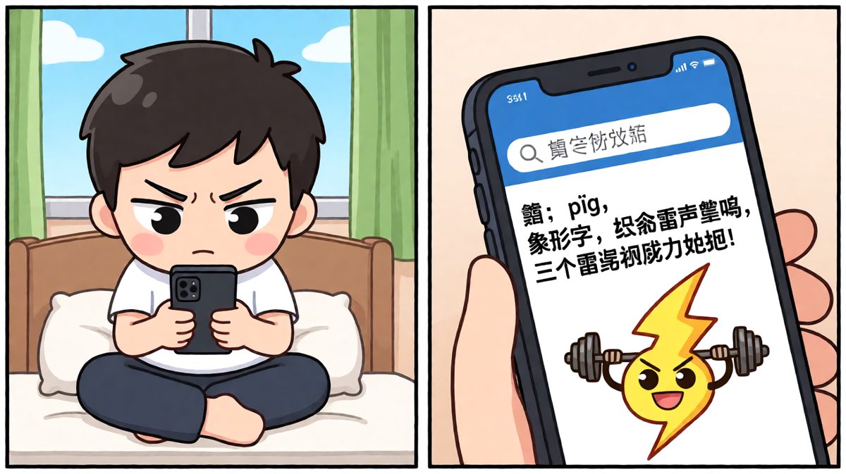小明认真查字典，发现靐是三个雷叠加，威力惊人！