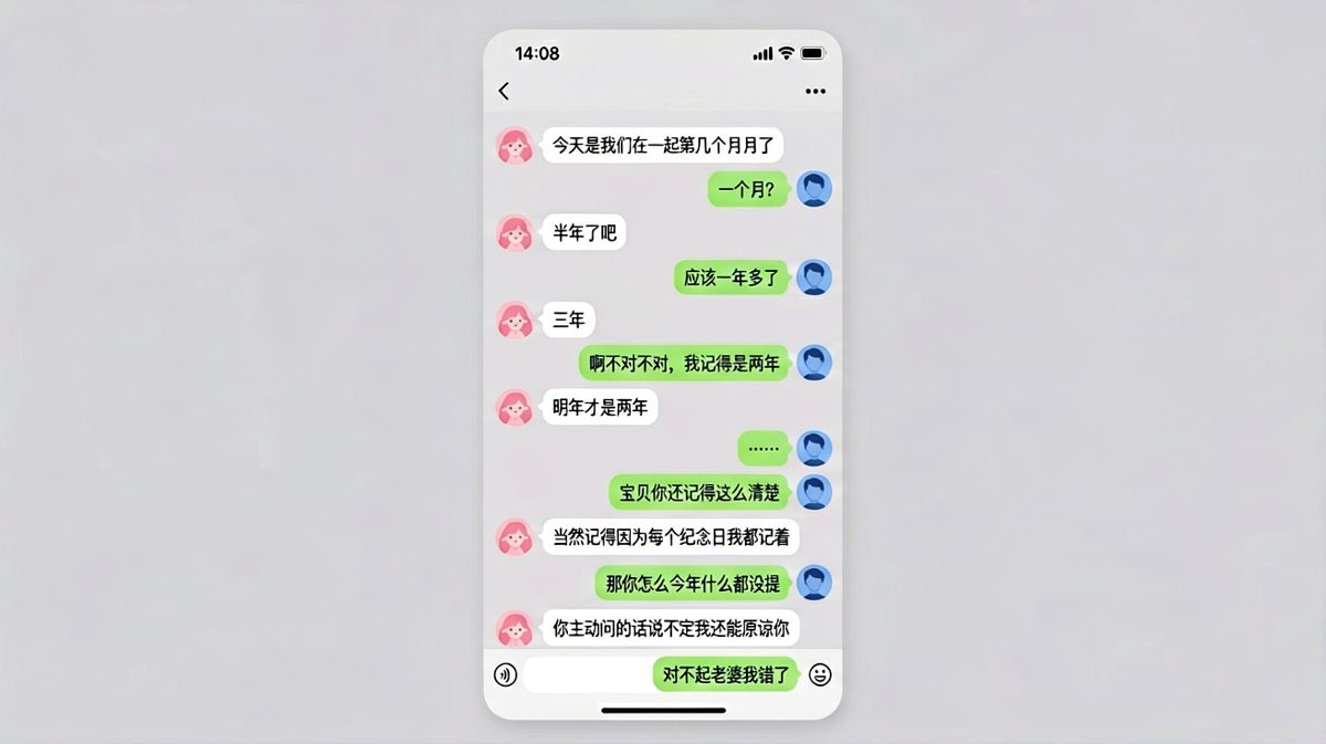 男生对纪念日日期的记忆混乱翻车现场，女生冷静补刀让他彻底破防。