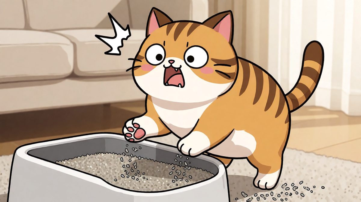 这只橘猫以为自己在蹦床上，结果跳进了猫砂盆……