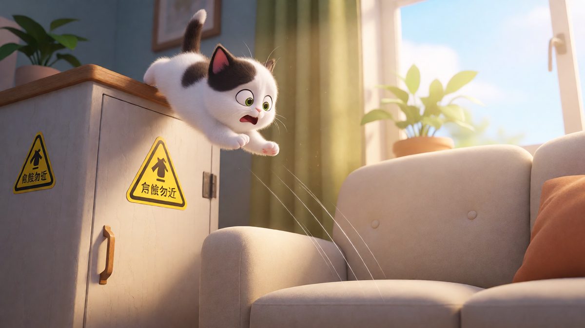 猫：谁说过这只有两格高？！