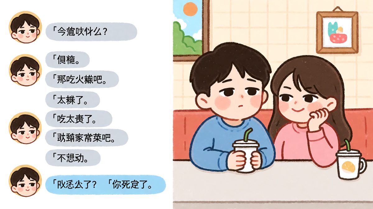 让男生猜吃什么，本身就是一道送命题，最后的「你死定了」让人笑喷。