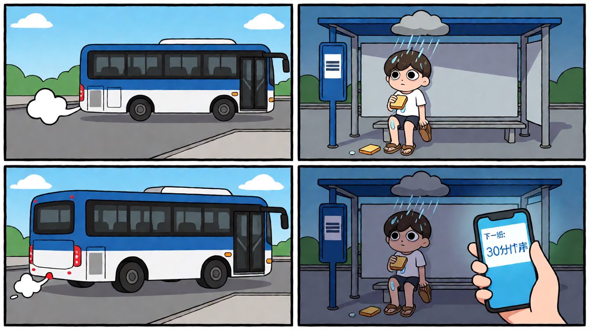 下一班车……还有三十分钟。