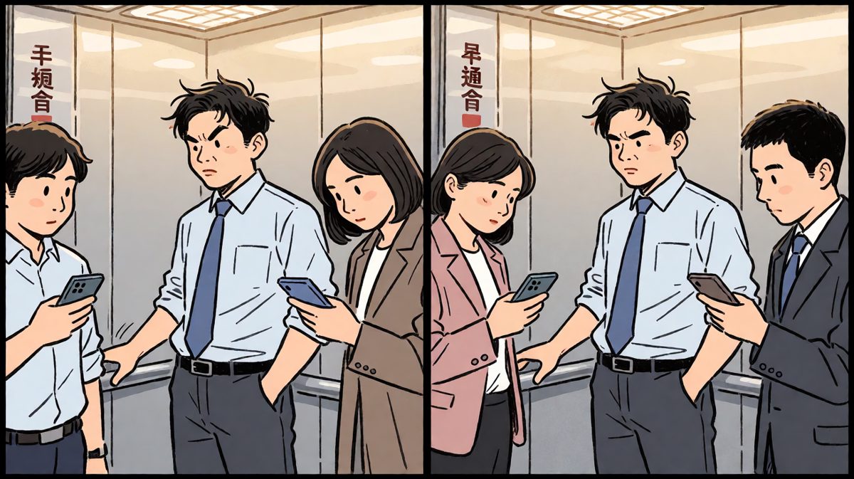 早高峰电梯里，他的肚子突然发出抗议