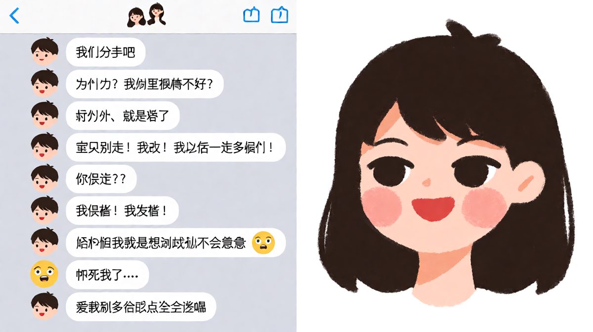 女生突然发'分手吧'测试男友反应，男生急到发誓承诺，结果只是女生开个玩笑
