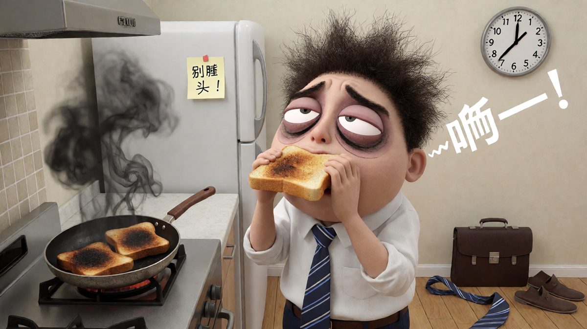 终于起来了，但时间已经不够，早饭都顾不上。