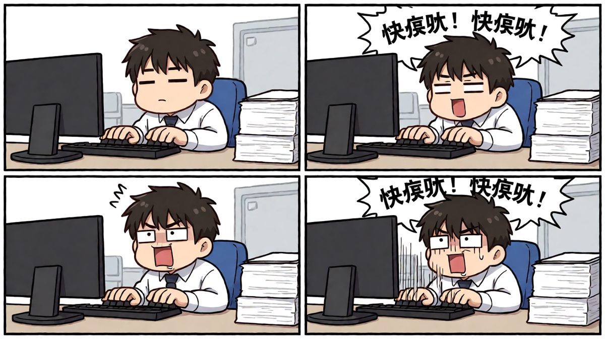 主人公做着加班的梦，忙得不亦乐乎