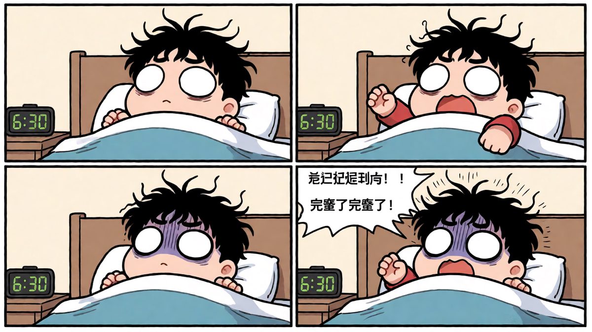 猛然惊醒，以为自己要迟到了