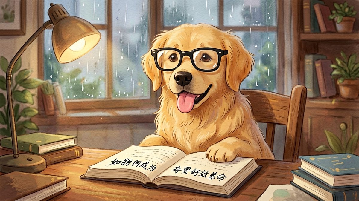 狗狗：今天也要努力学习，争取当只文明狗！