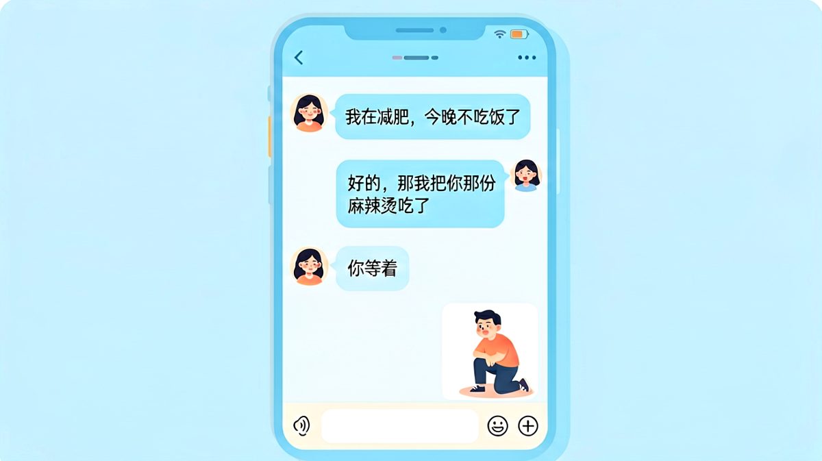 减肥人设一秒崩塌，外卖成了压垮感情的最后一根稻草。