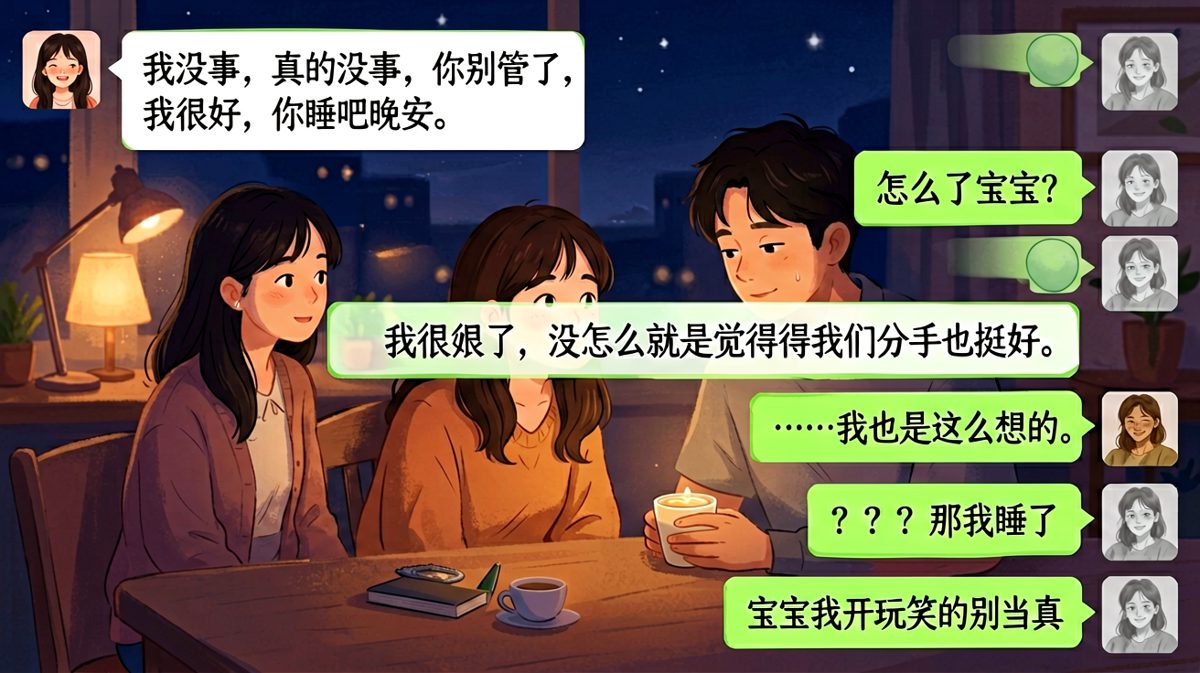 「我没事」的反转——女生连发五条「我很好」然后突然提分手