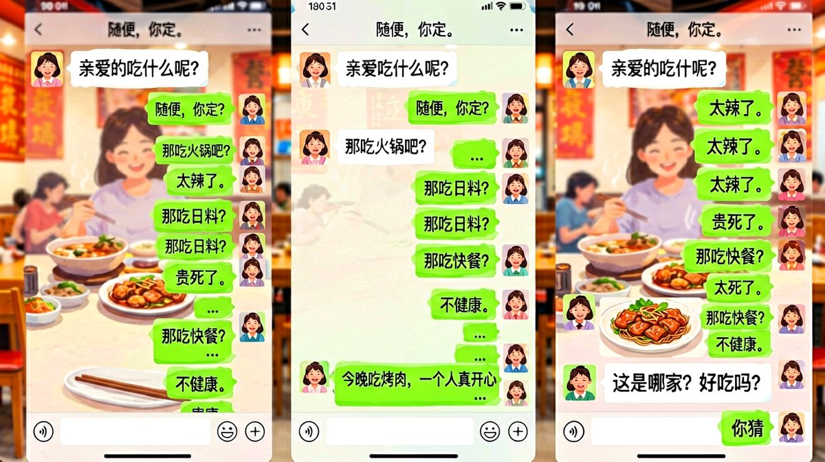 「随便吃」的反转——男生选什么都反对，最后女生自己偷偷去吃烤肉