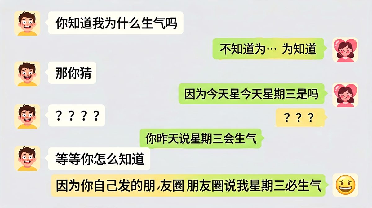 女生考男生反应，结果男生提前被自己的朋友圈坑了