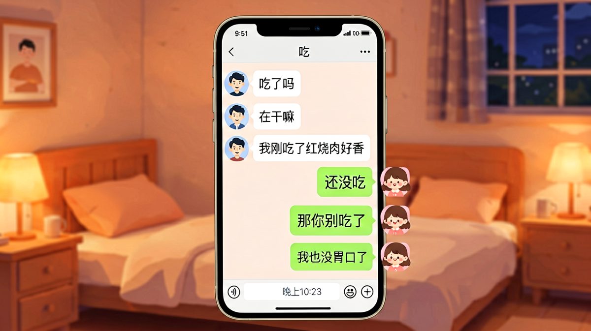 男生假装同步饿肚子，其实刚炫完红烧肉