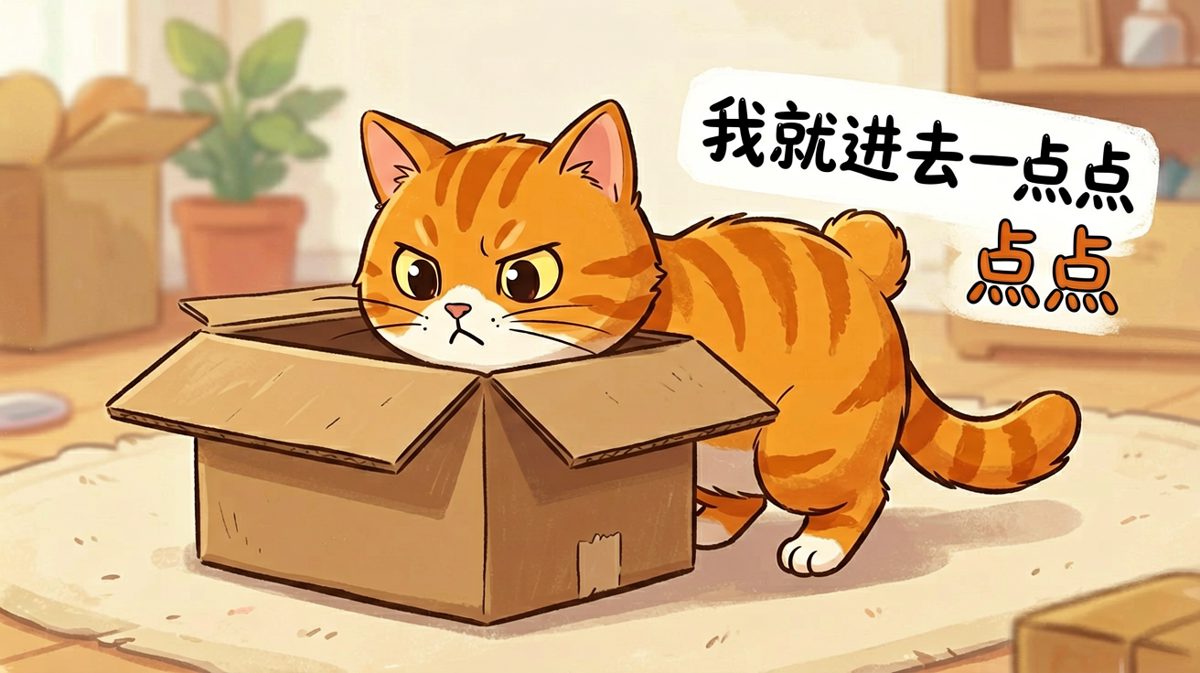 橘猫坚信自己可以缩骨功，但现实给了它沉重的一击
