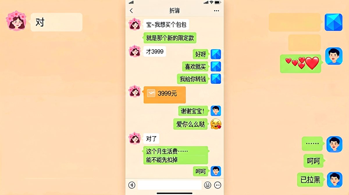 爱的转账来得太快就像龙卷风，而男生的算账速度更快。
