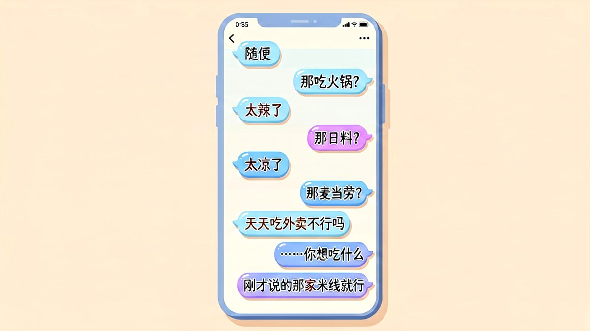 女生说'随便'之后的翻车现场，最后揭示真正想吃的是米线