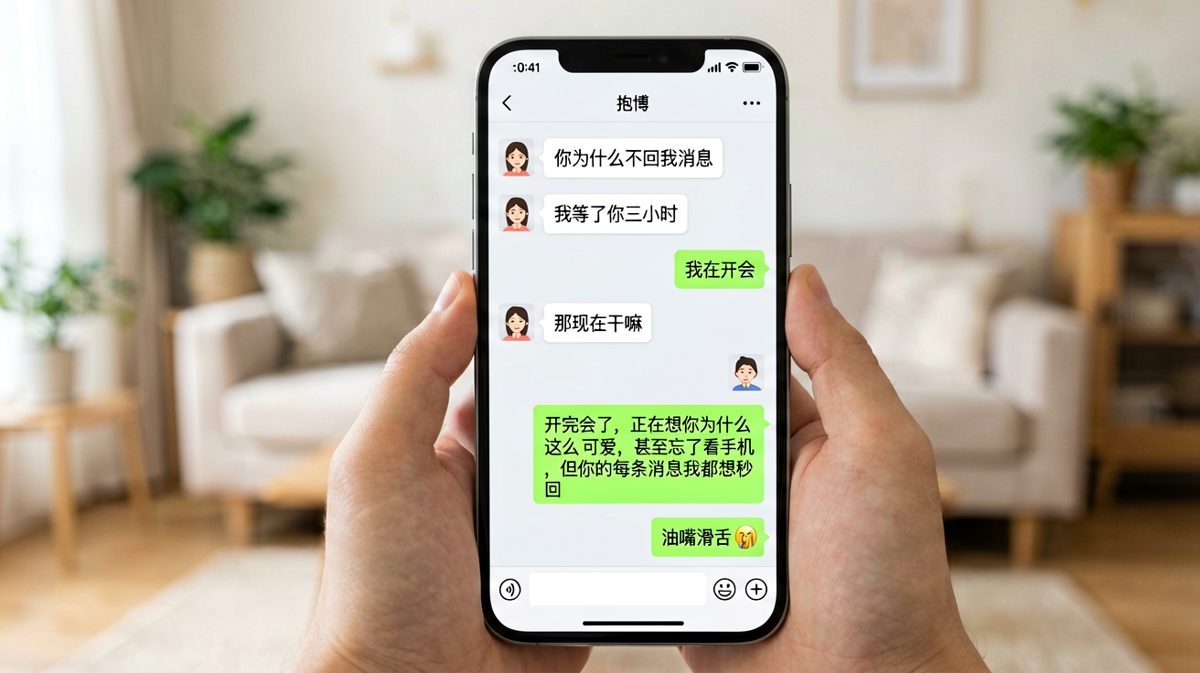 男生用夸张情话解释晚回消息的搞笑理由