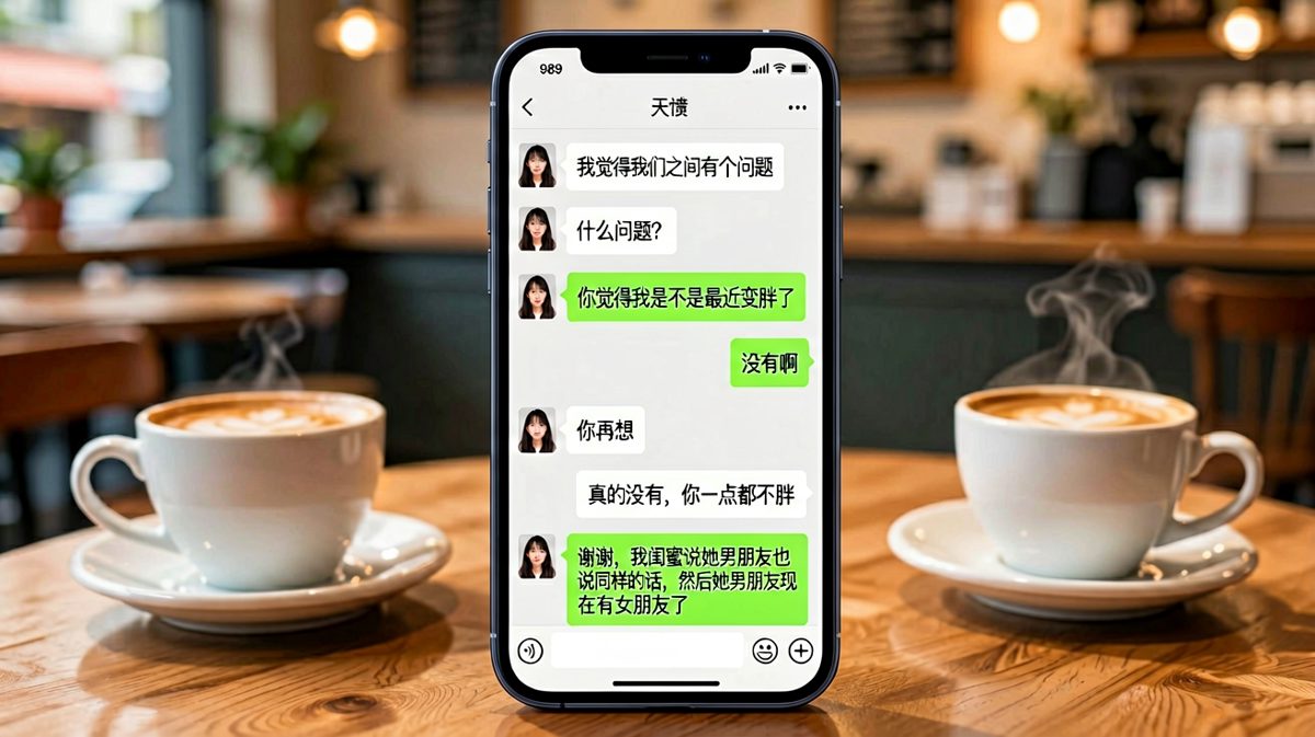 女生试探性问胖不胖，男生标准回答后，女生突然甩出一句'谢谢，我闺蜜说她男朋友也说同样的话'——男生瞬间石化。