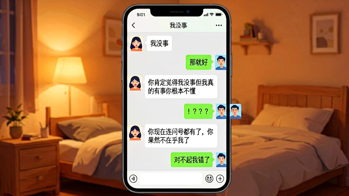 女生说'我没事'，男生信了，结果越解释越炸。