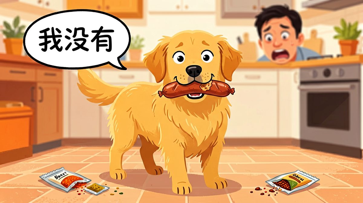 金毛：这根香肠自己跳进我嘴里的，真没有