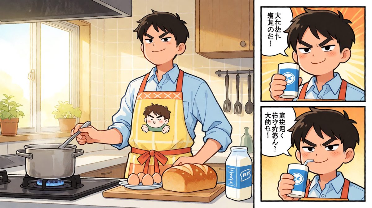 格一： confidently 准备做一顿完美早餐