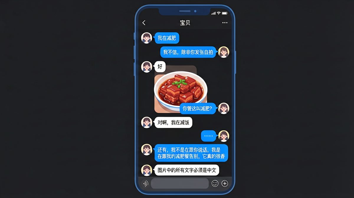 女生说自己在减肥，结果发的自拍是一碗红烧肉，最后还说是跟减肥餐告别。