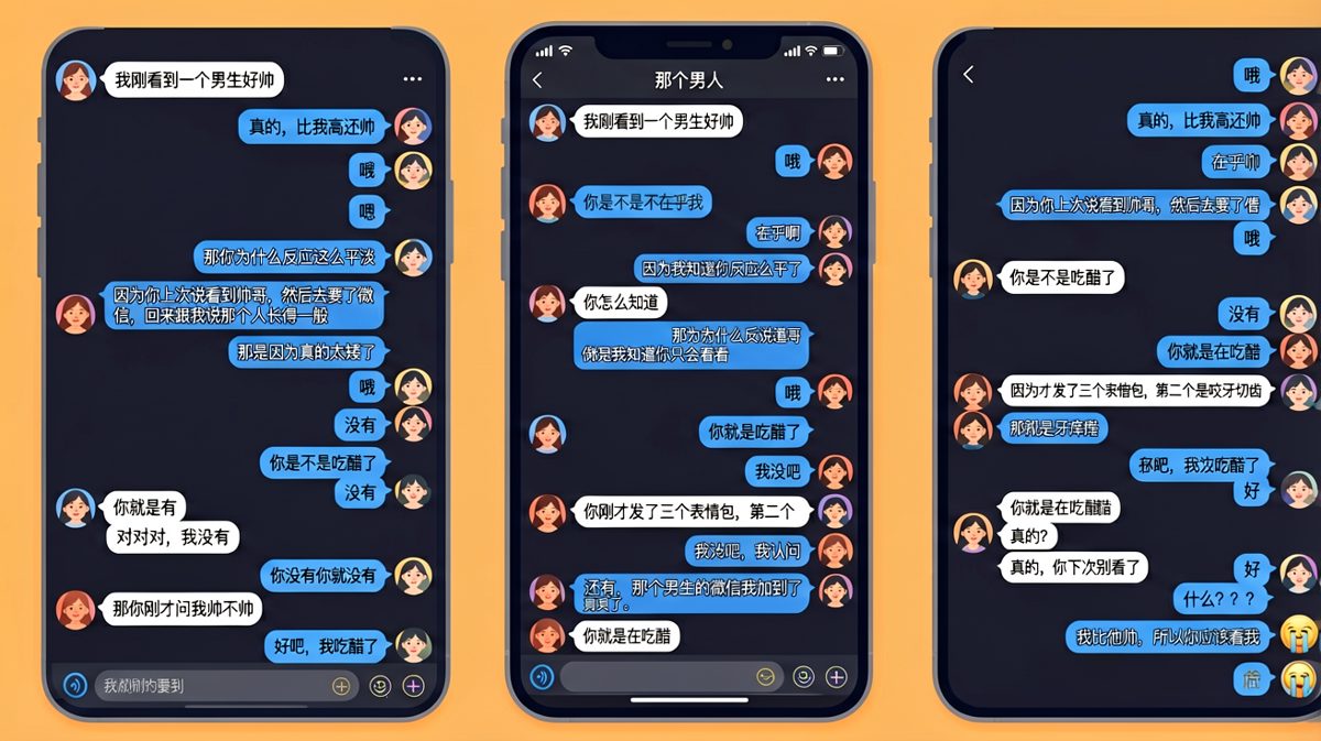 女生夸别的男生帅，男生表面淡定内心崩溃，最后竟然偷偷加了对方微信来' PK '。