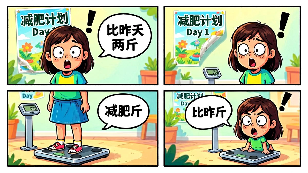 第二天上秤，体重不降反升，梦想彻底碎成一地。