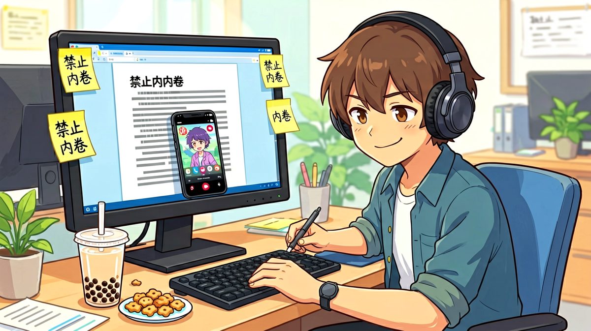 上班时间：我在认真工作（表面上）。