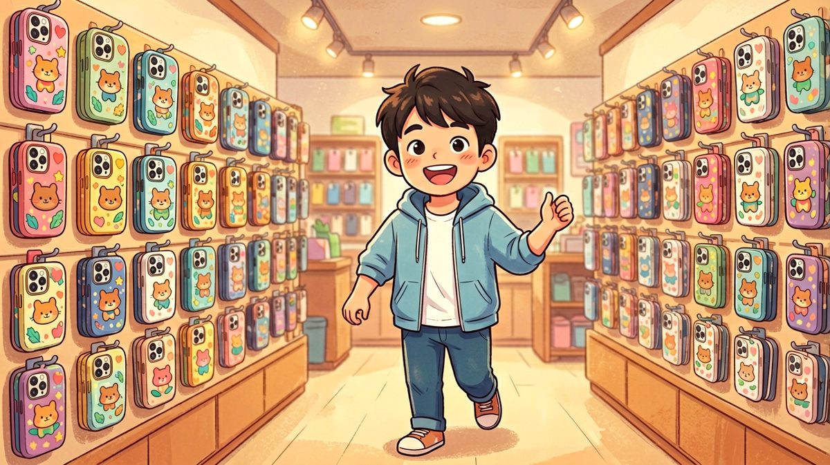 兴奋进店，满墙手机壳让人眼花缭乱
