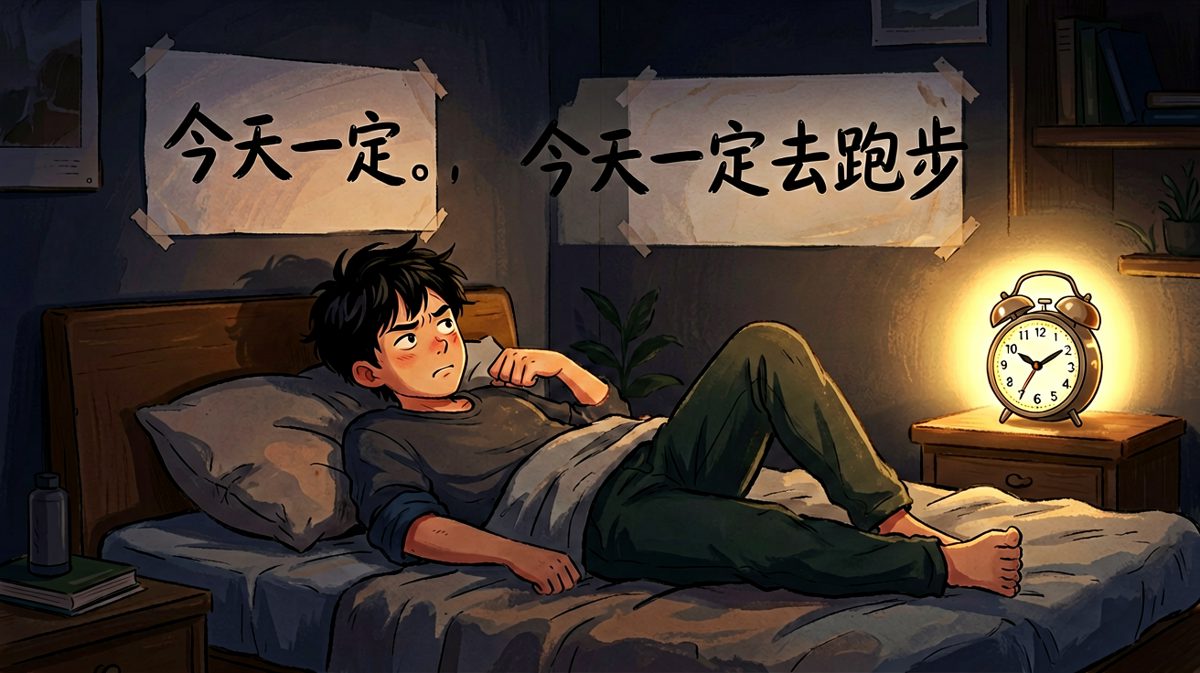 雄心壮志，凌晨四点闹钟响起，决定今天一定要去跑步减肥。