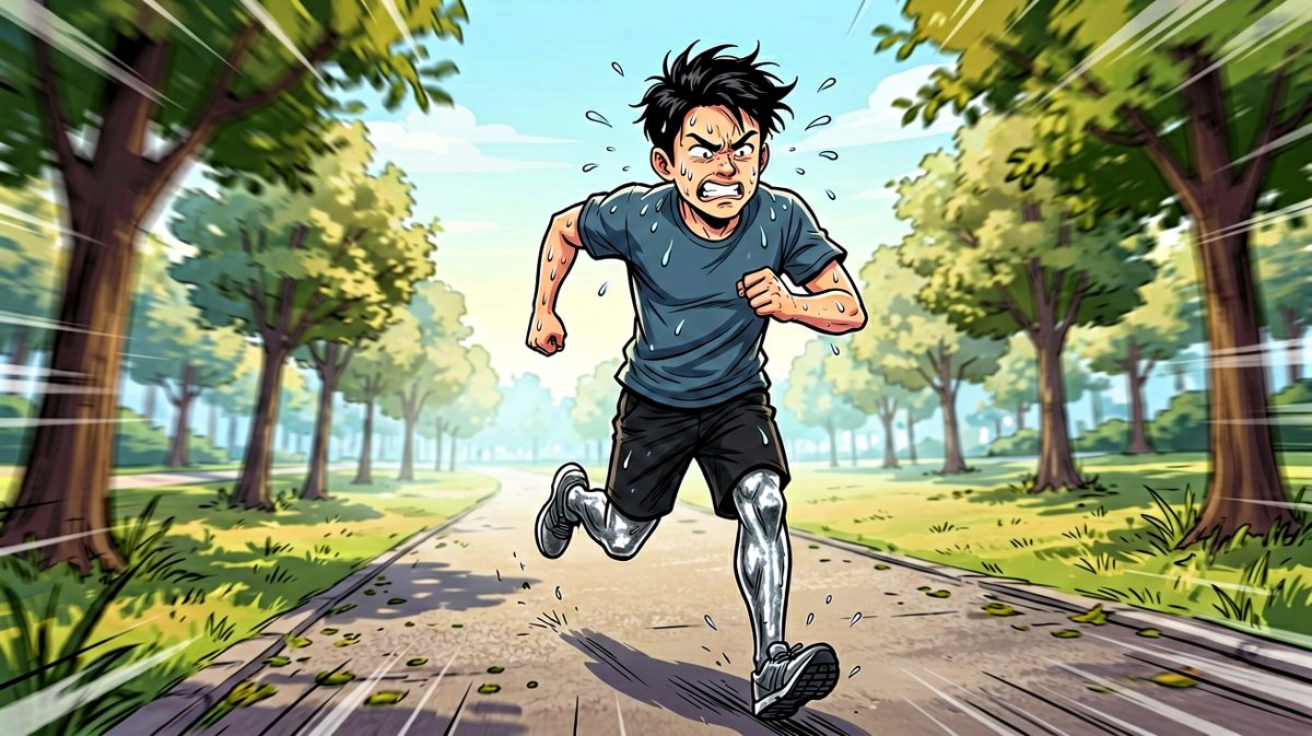 跑了十分钟，已经累得怀疑人生，但还在咬牙坚持。