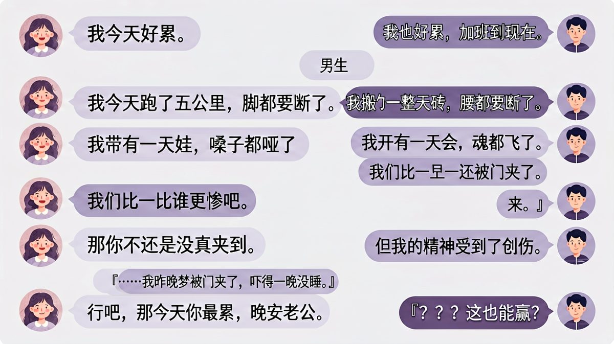 比惨大赛的终极奥义：用更离谱的精神创伤终结一切竞争。