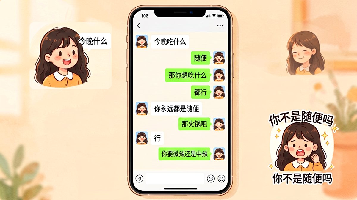 图一：'随便'的最终反转——你说随便，最后还不是点了火锅