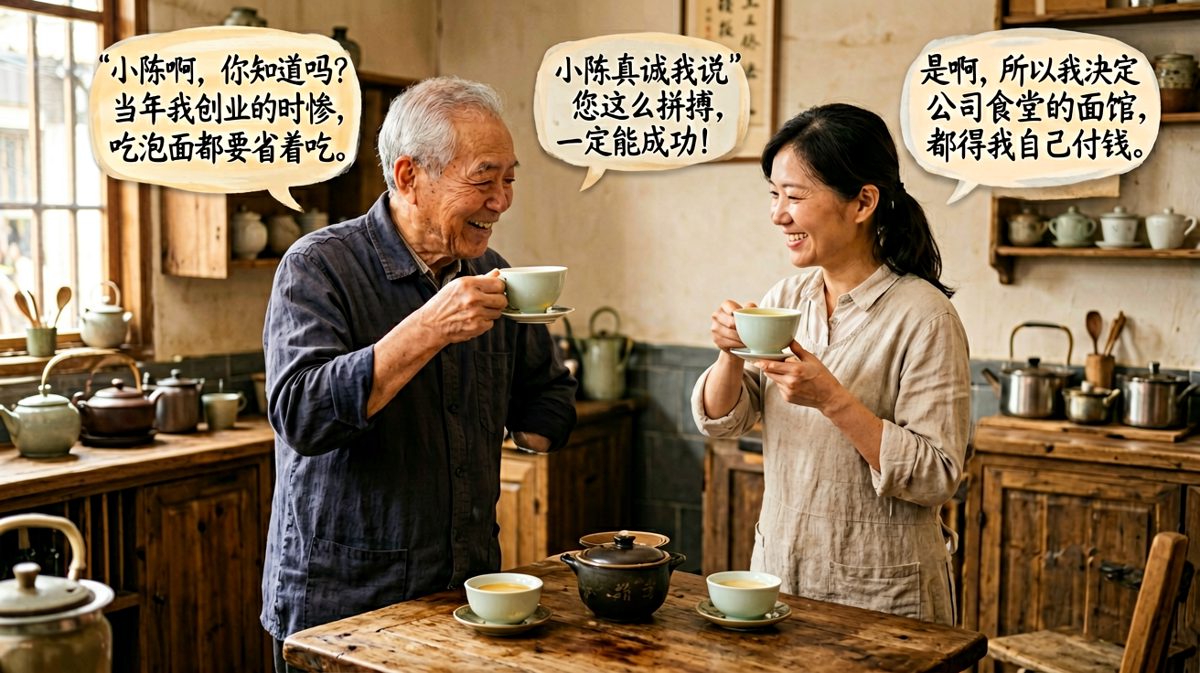 老板回忆创业艰辛，结果承包了二舅的面馆让员工吃