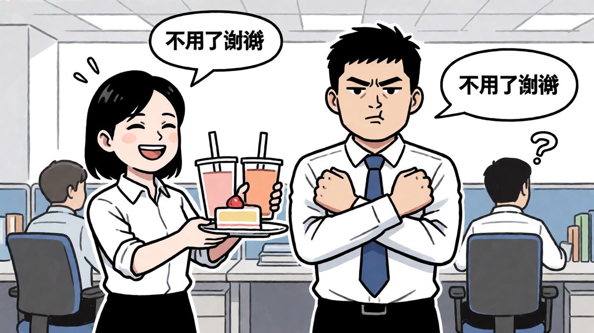 同事投喂零食，主角义正言辞坚决拒绝。