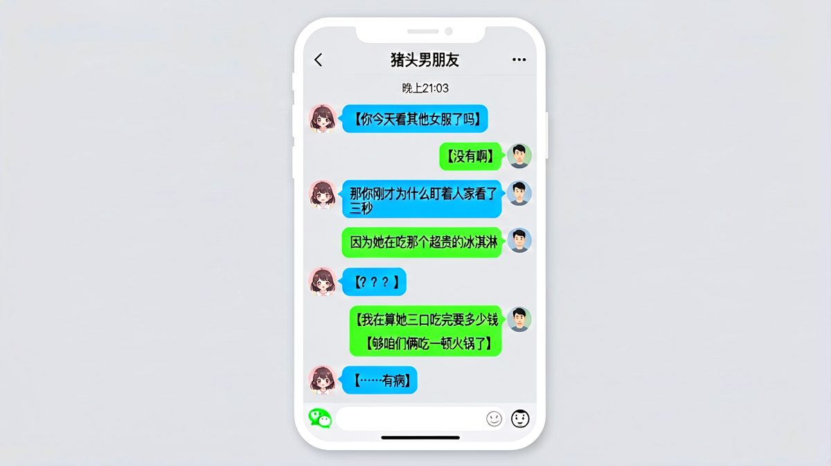 男生解释盯人原因是为了算冰淇淋价格，逻辑鬼才令人窒息。
