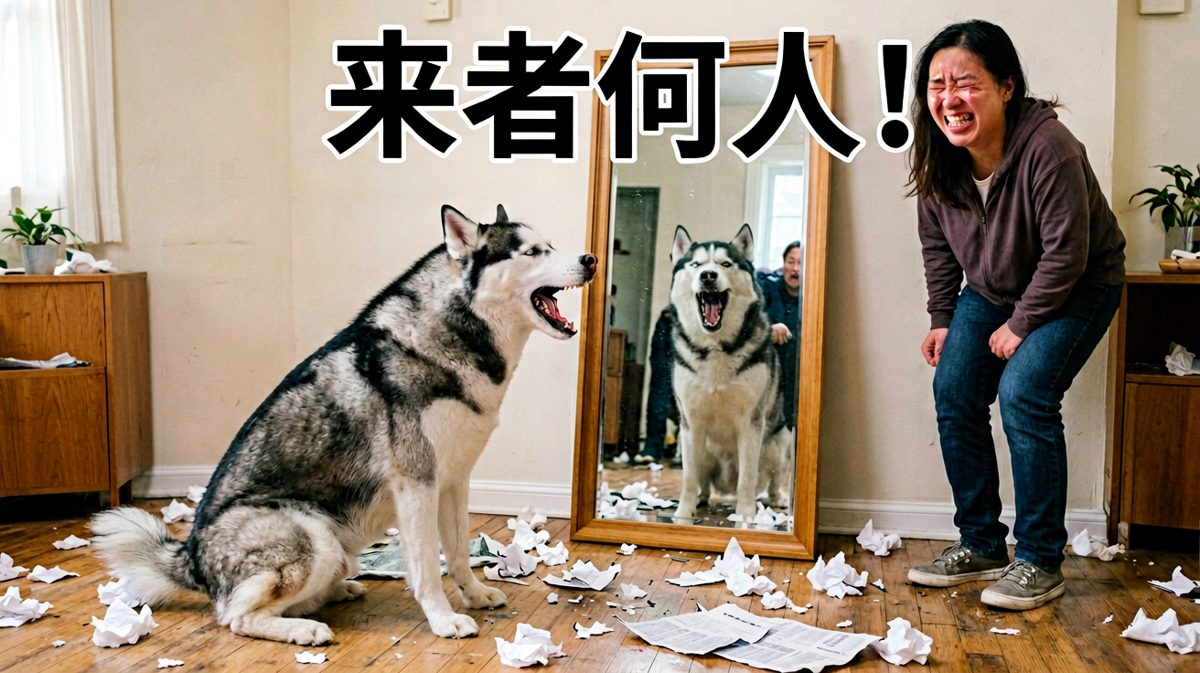 哈士奇的镜子困惑，永远不知道那是自己