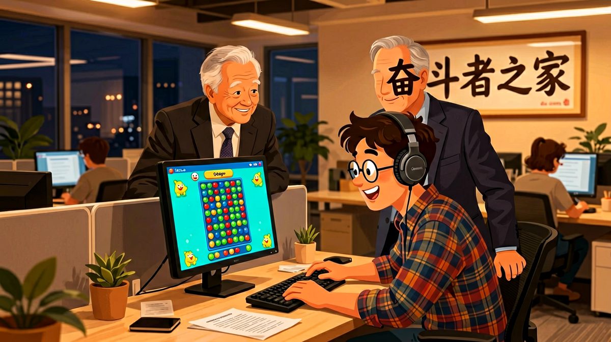 老板：听说你最近加班到深夜？员工：是的老板！屏幕显示我在努力工作，实际上在消消乐。